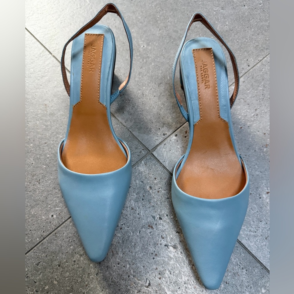 NWOT Jagger leather Elegant Blue Slingback Heels - Picture 2 of 4